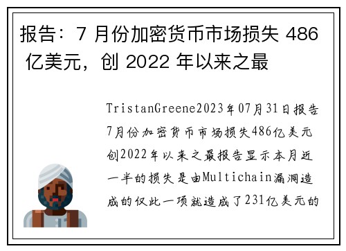 报告：7 月份加密货币市场损失 486 亿美元，创 2022 年以来之最 