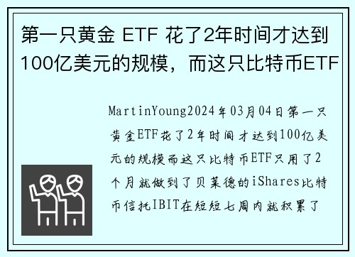 第一只黄金 ETF 花了2年时间才达到100亿美元的规模，而这只比特币ETF只用了2个月就做到了 